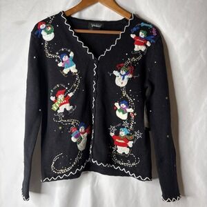 Designer‎ Originals Studio Joy S Christmas Cardigan Sweater Snowman Beaded New